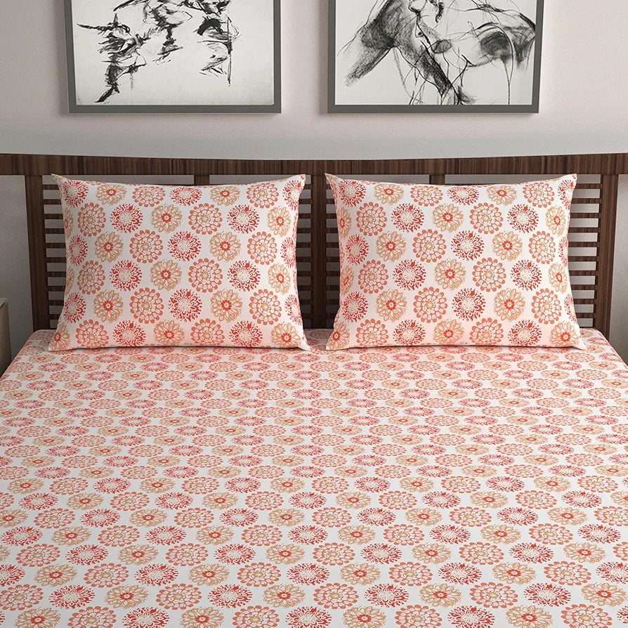 Divine Casa - 144 TC Super Soft 100% Cotton Bedsheet for Double Bed  144 Thread Count Colour Red Orange