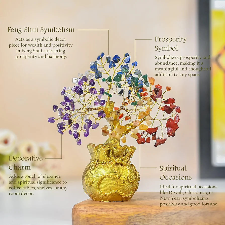 Zaicus Lucky Feng Shui 7 Chakra Tree with Golden Money Bag Base