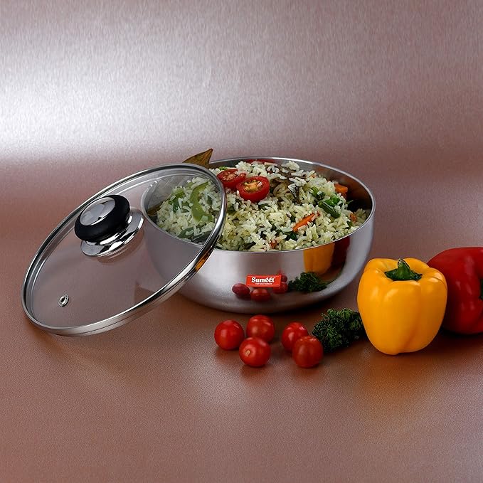 Sumeet 3mm Induction Bottom Aluminium Tasra with Glass Lid (1.8Ltr 20cm)