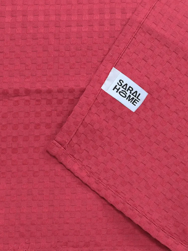 Saral Home Mehroon 100% Cotton Unique Waffle Design Throw/Sofacover Colour Maroon