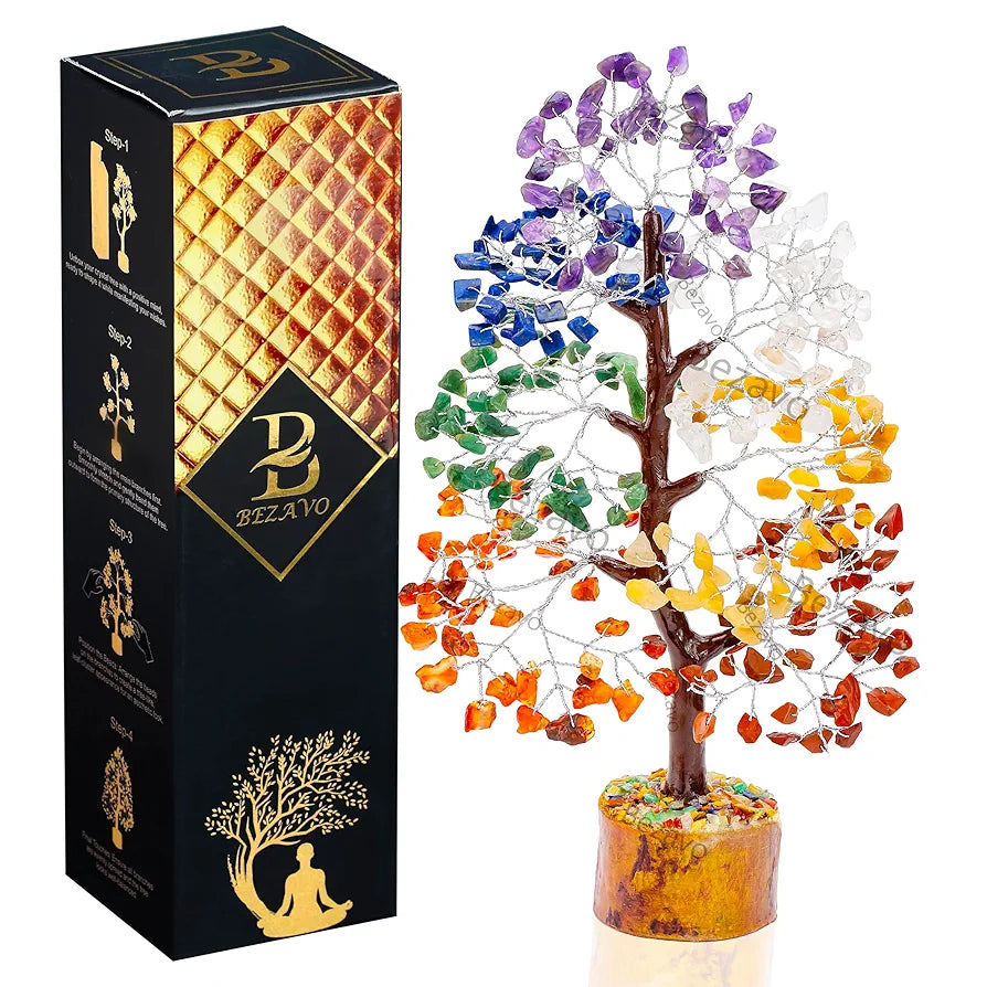 Bezavo Seven Chakra Crystal Tree – Feng Shui Prosperity Tree Silver Wire