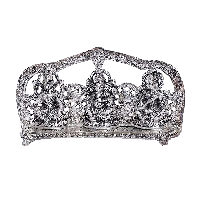 KridayKraft Laxmi Ganesha Saraswati Murti LGS Metal Statue with Diya Laxmi Ganesha Murti Idol