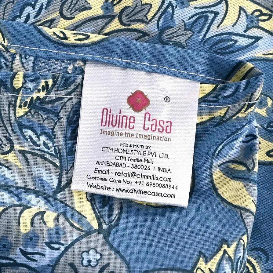 Divine Casa 144 TC 100% Pure Cotton Single Size Bedsheet with 1 Pillow Cover Floral Paisley Colour Beige Blue
