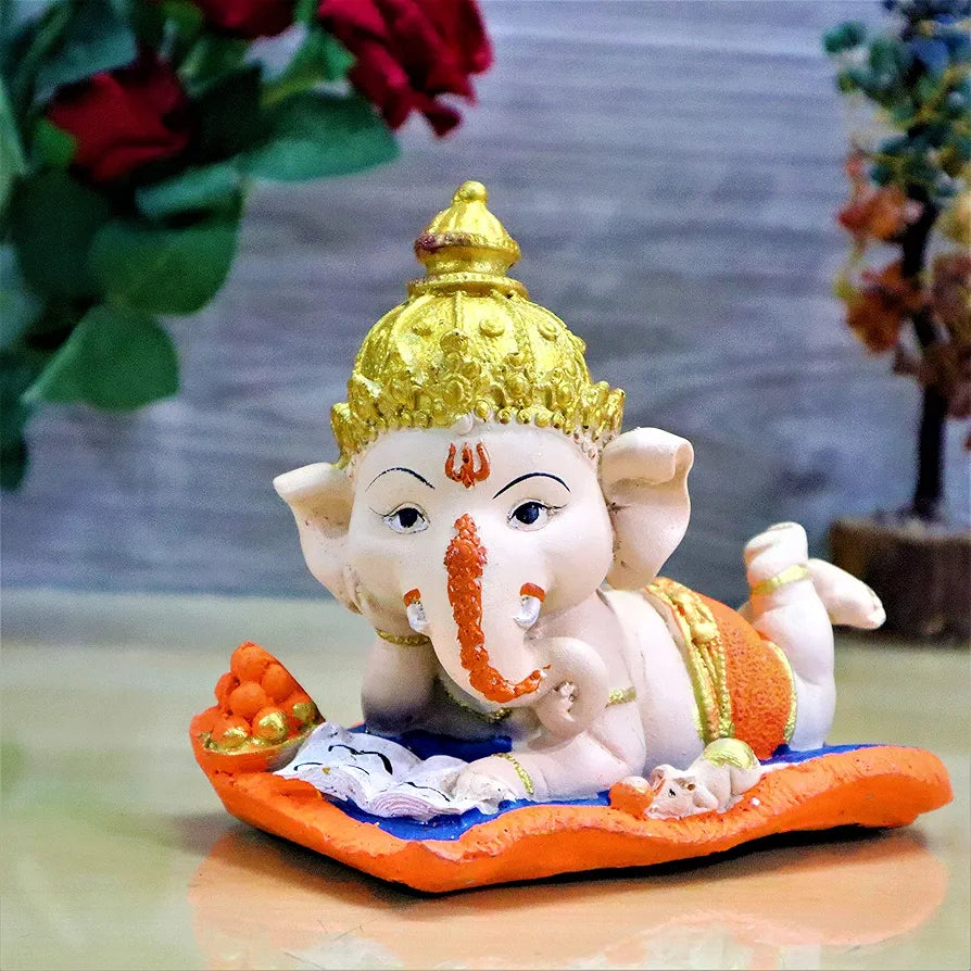 Jaipur Ace Bal Ganesha on Book With Modak Decorative Showpiece Book Ganesh