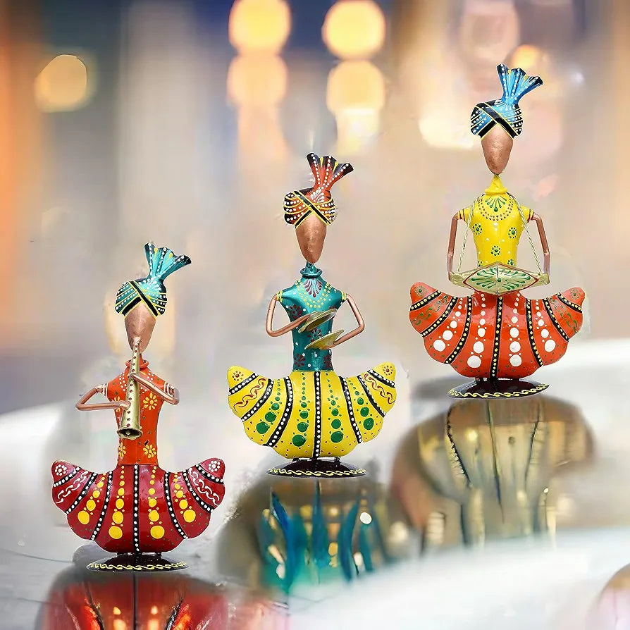 Kraftskala Metal Figurines for Home Decor Traditional Rajasthani Musicians Pack of 3