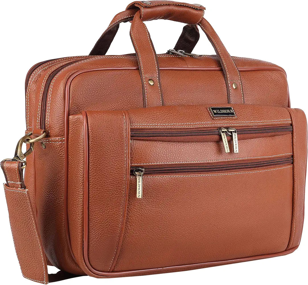 WildHorn Leather Briefcase for Men I Computer Bag Laptop Bag I Business Travel Messenger Bag For Men l Large 16 Inch,For Daily Use