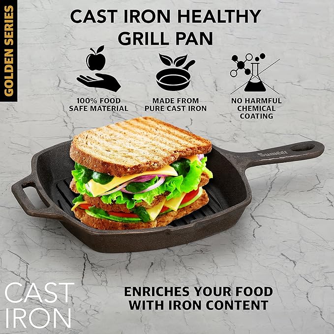 Sumeet Super Smooth Gold Series Pre Seasoned Cast Iron Grill Pan 28cm 3.180 kg