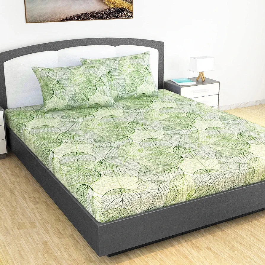 Divine Casa 144 TC 100% Cotton Bedsheet King Size Bed King Size Bedsheet with 2 Pillow Covers Colour Sage Green