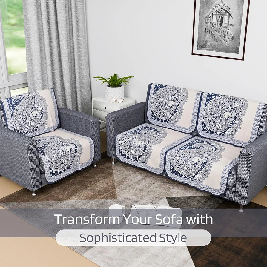 Kuber Industries Sofa Cover Net 2+1 Seater Sofa Slip Cover Set Mor Digital-837 Blue