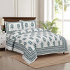 Kuber Industries Double Bedsheet with 2 Pillow Covers 160 TC Premium Cotton Dezier Flower Boota Green