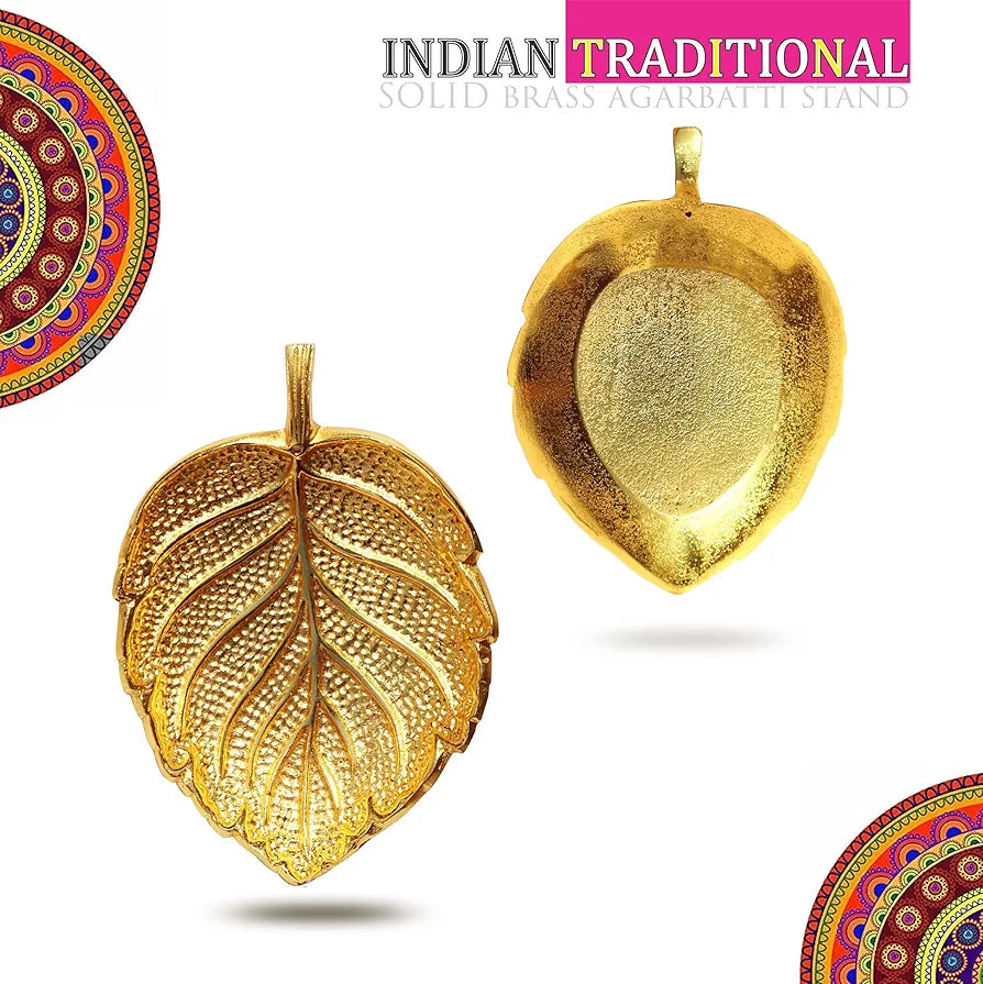 Pure Source India Leaf Design Aluminum Agarbatti Stand/Incense Holder Gold