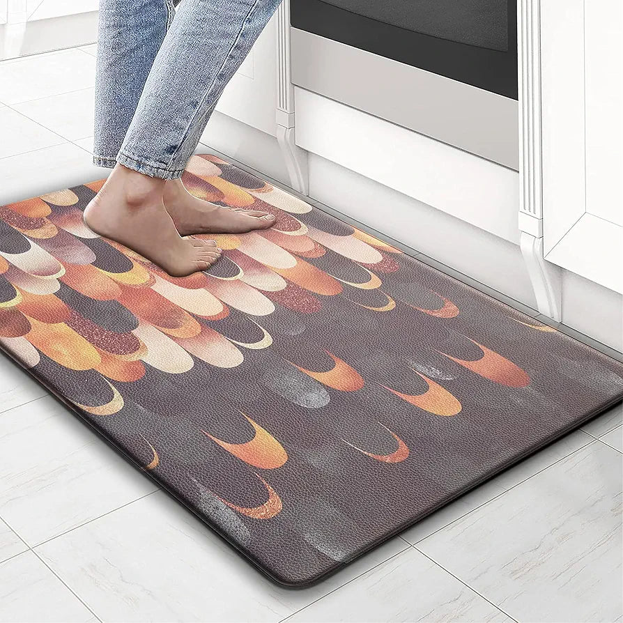 Luxe Home Columbo Anti-Fatigue Kitchen Mat Slip Cushioned Comfort Mat Stylish Feather Pattern Standing Desk Mat Colour Lightning