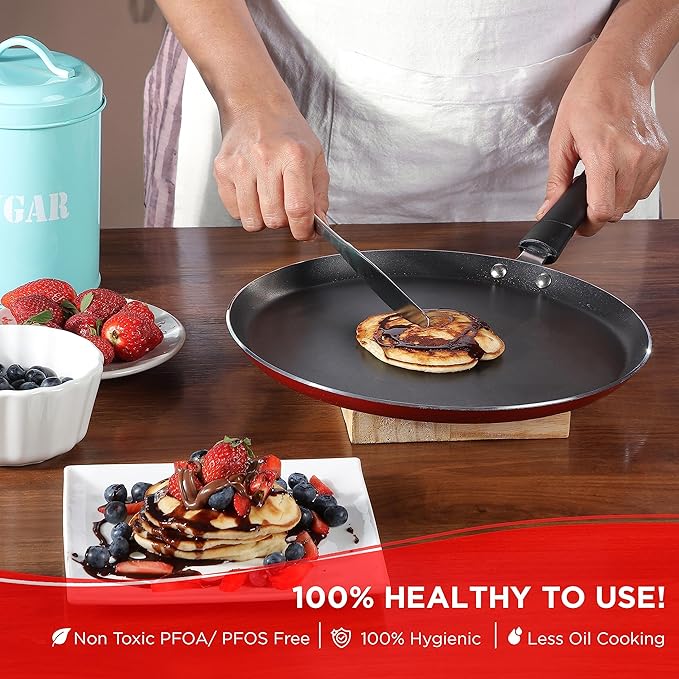 Vinod Popular Non Stick Dosa Tawa 30 Cm With Sturdy Riveted and Virgin Bakelite Handle | Induction and Gas Stove Friendly | Non Toxic