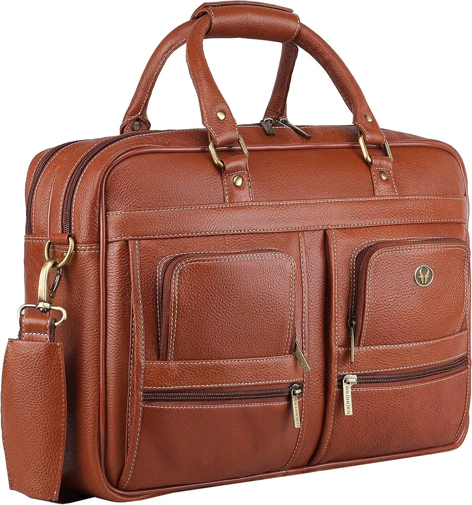 WildHorn Leather 15.6 inch Laptop Messenger Bag for Men I Multi- Pockets I Extra Storage I Carry Handles I Adjustable Strap