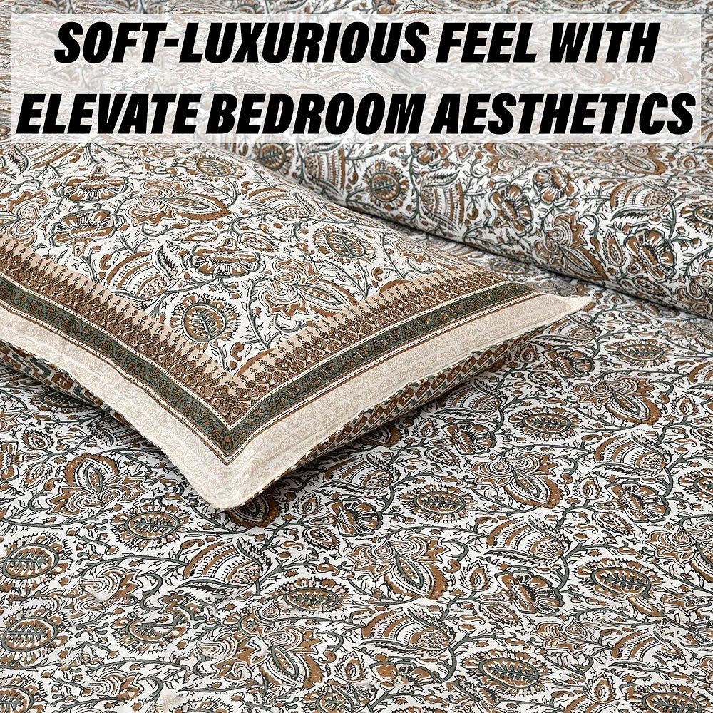 Kuber Industries Double Bedsheet with 2 Pillow Covers 160 TC Premium Cotton Beige