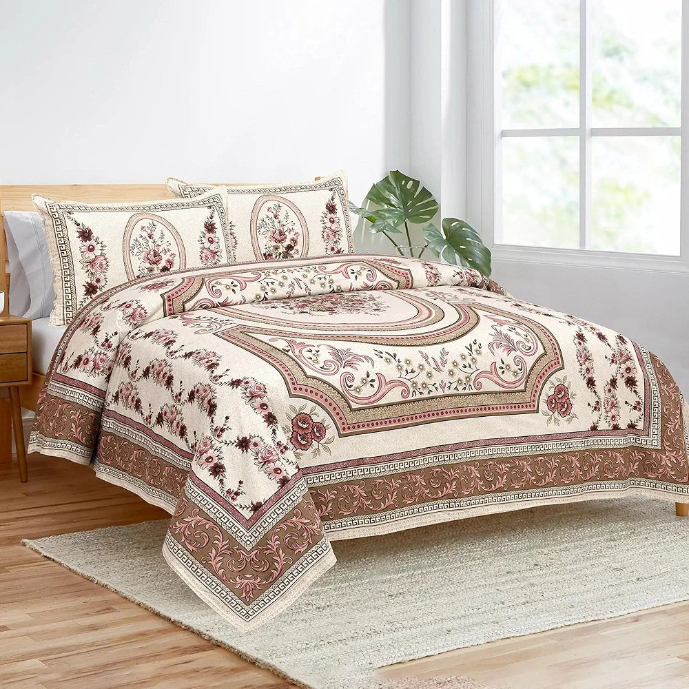 Kuber Industries Double Bedsheet with 2 Pillow Covers 160 TC Premium Cotton Pink