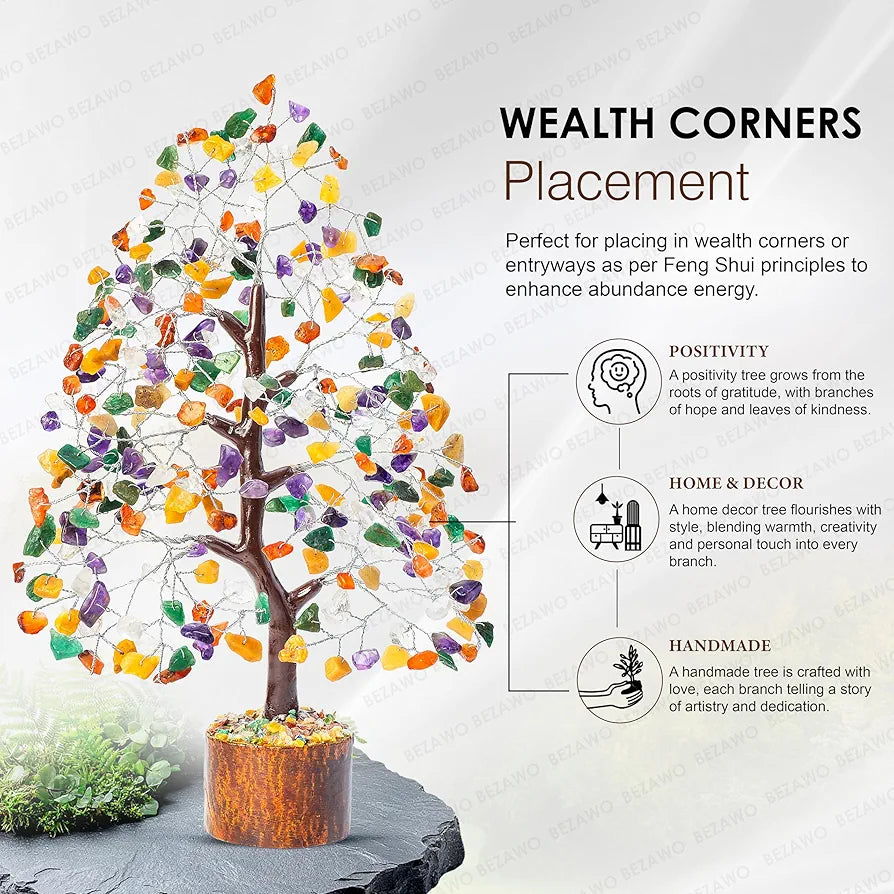 Bezavo Mix Chakra Crystal Tree Silver Wire