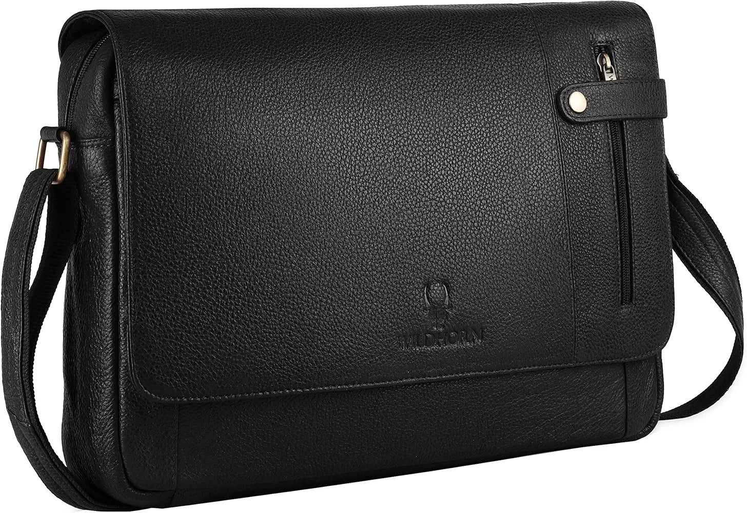 WildHorn Leather Messenger Bag for Men/Office Bag for Men I Padded Laptop Compartment with Adjustable Strap I DIMENSION : L-15 inch W-3 inch H-12 inch