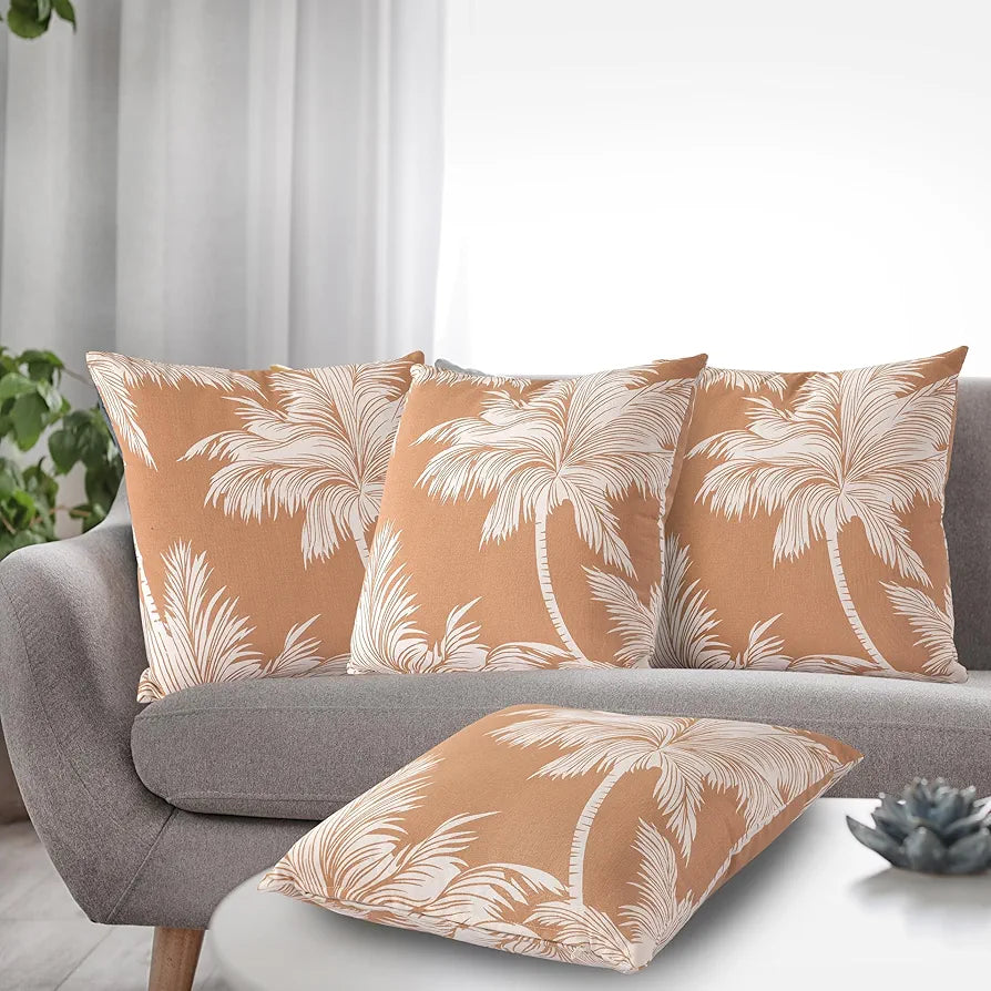 Sashaa World Stunning Palm Tree Printed Cotton Cushion Cover Colour Nat Yellow
