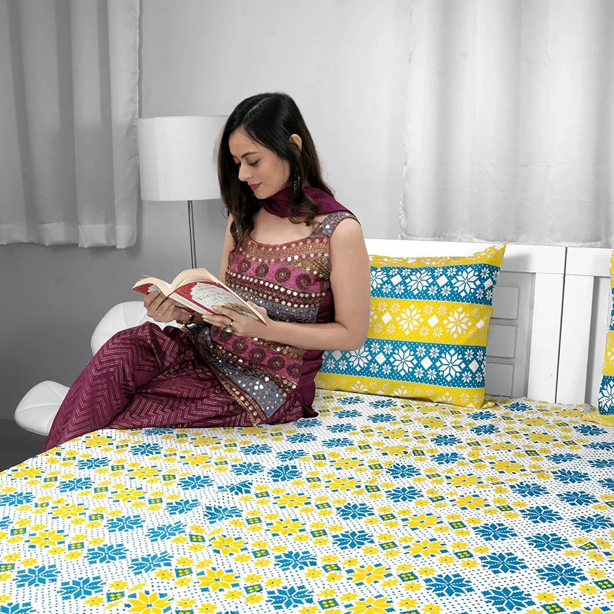 Divine Casa Double Fitted Elastic Bedsheet Poly Cotton Elasticated Corners for Secure Fit on Double Beds Colour Iced Aqua