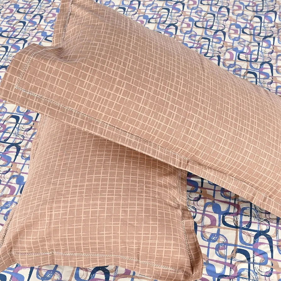 Divine Casa 144 TC 100% Pure Cotton Queen Size Double Bed Bedsheet with 2 Pillow Covers Wavy Pattern Colour Charcoal Blue