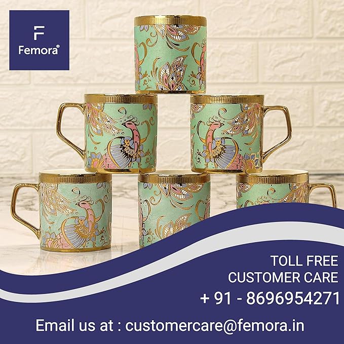 Femora Bone China Gloden Tea Cup | Wandering Peacock | 180 Ml