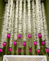 Paper Lotus Hanging 12 Pcs Floral Hangings for Temple Decor 40 inch each White & Pink