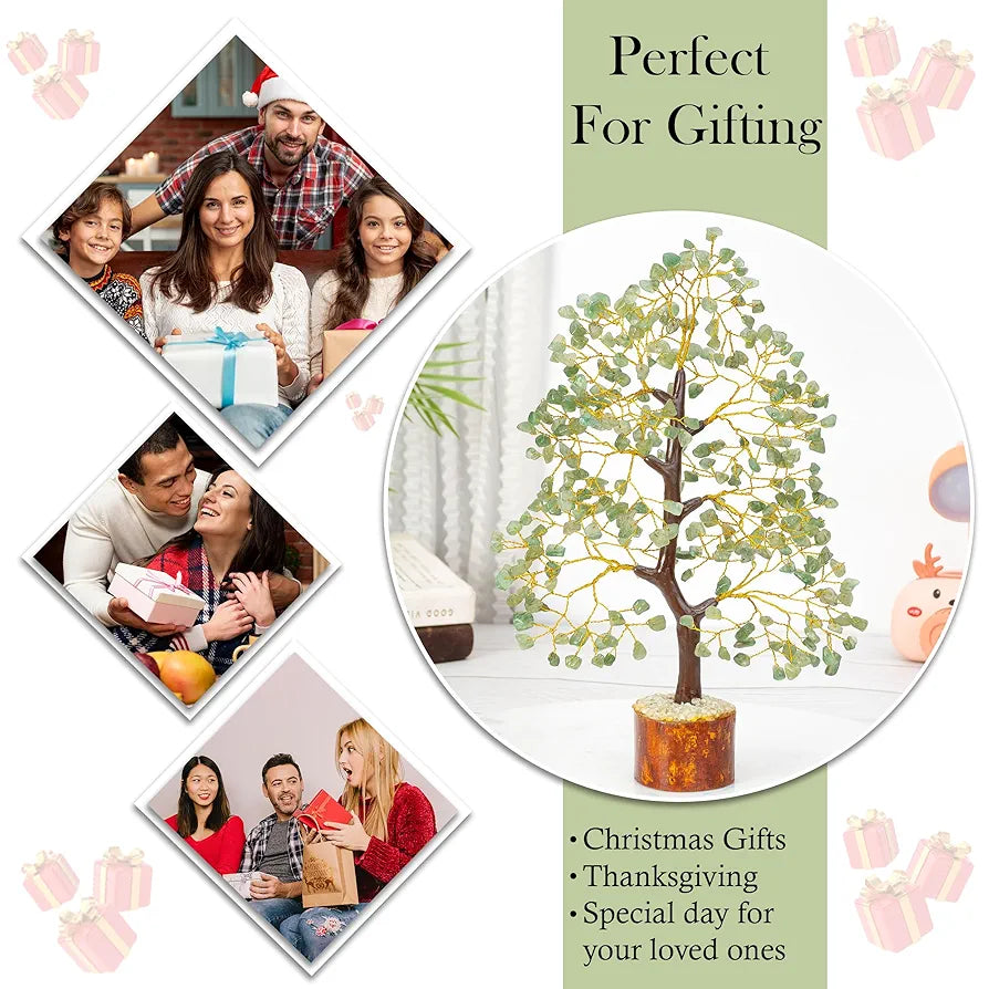 HindCraft Green Jade Crystal Tree Golden Wire 10-12 inch