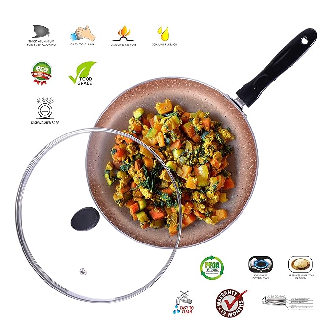 Sumeet Nonstick Granite Finish Fry Pan with Tempered Glass Lid 1.8 Ltr Capacity 24cm