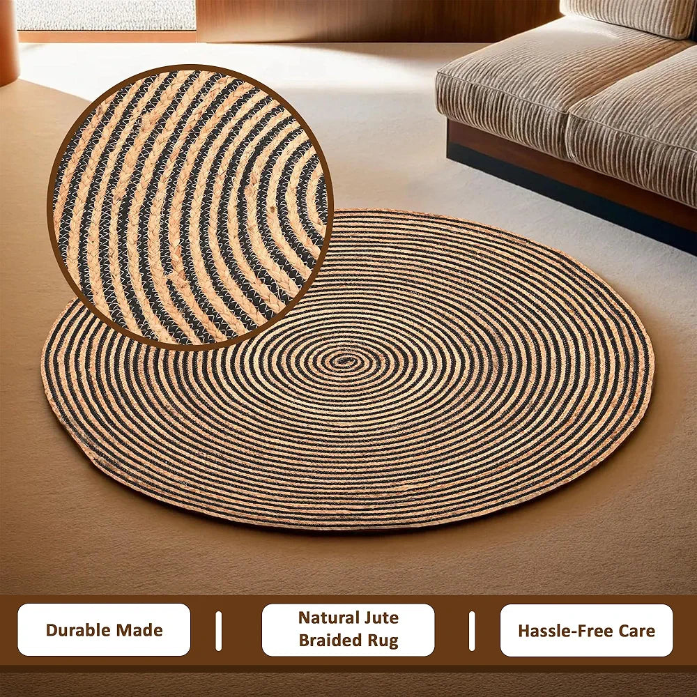 Kuber Industries 3x3 Feet Round Jute Rug & Carpet for Home Bedroom Spirals Beige