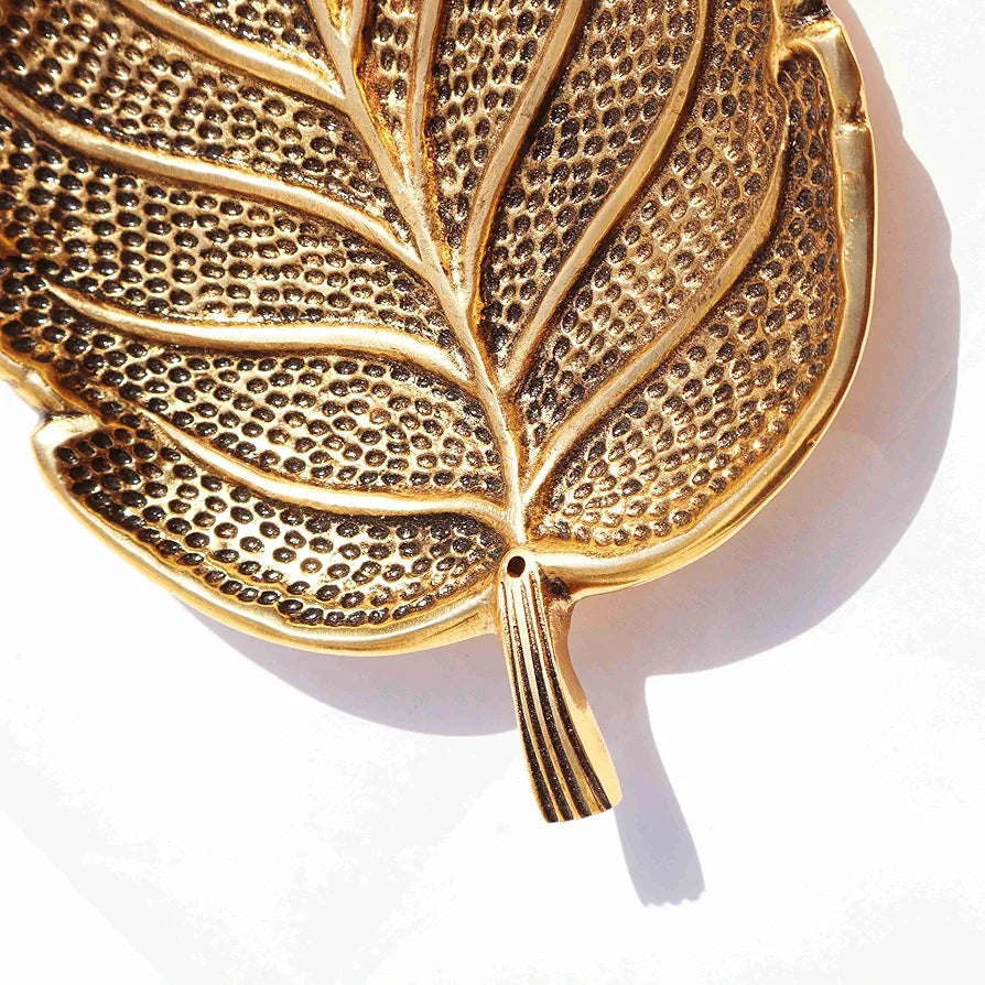Pure Source India Leaf Design Aluminium Agarbatti Stand Incense Holder Ashcacher Gold Antique