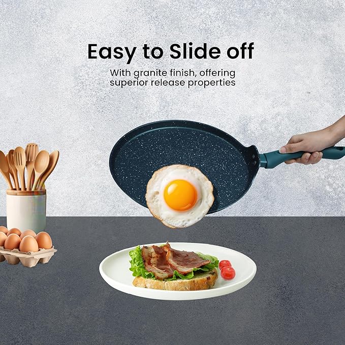 Solara Granite Dosa Tawa Non Stick Pan 28cm, Dosa Tawa Induction Base & Gas Compatible With Soft-touch Handles | Bezel