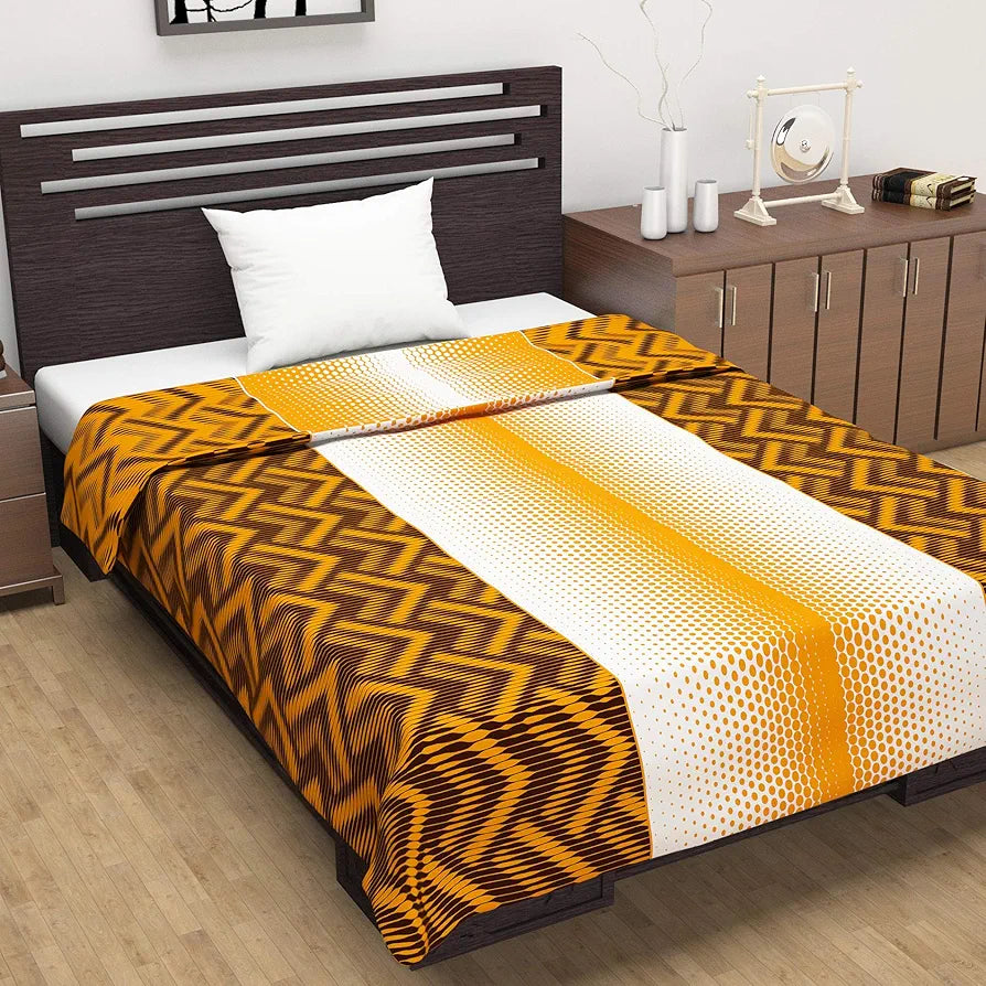 Divine Casa 120 GSM Microfiber Single Dohar Soft & Lightweight Throw Blanket Chevron Pattern Colour Orange Chevron