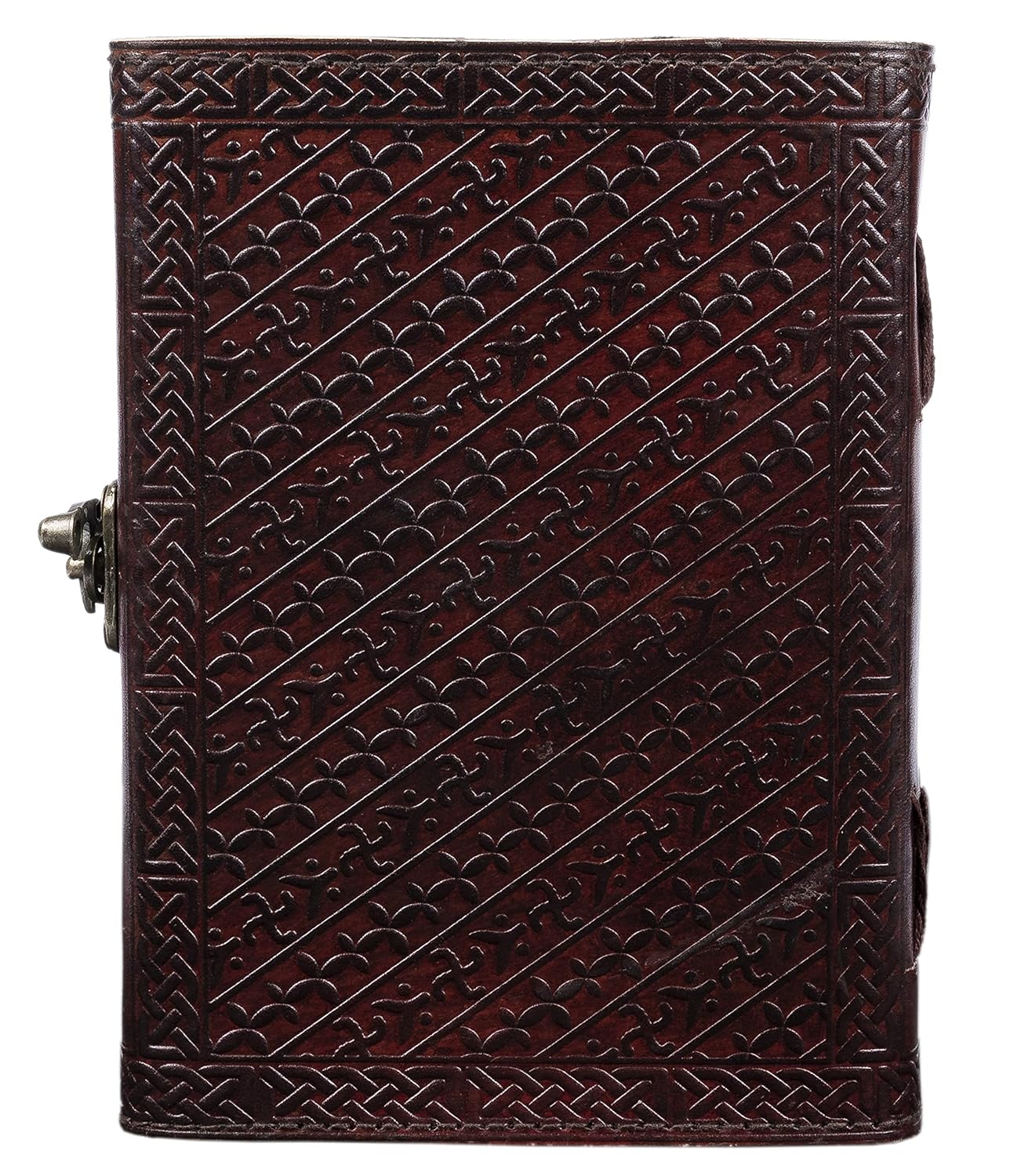 CraftShades- Handmade Leather Diary Embossed with star, journey & double wolf Diary with Antique Lock for Artist Sketchbook, Scrapbook, Drawing, Writing etc .Size 5 * 7 inch (WOLF WITH STONE)