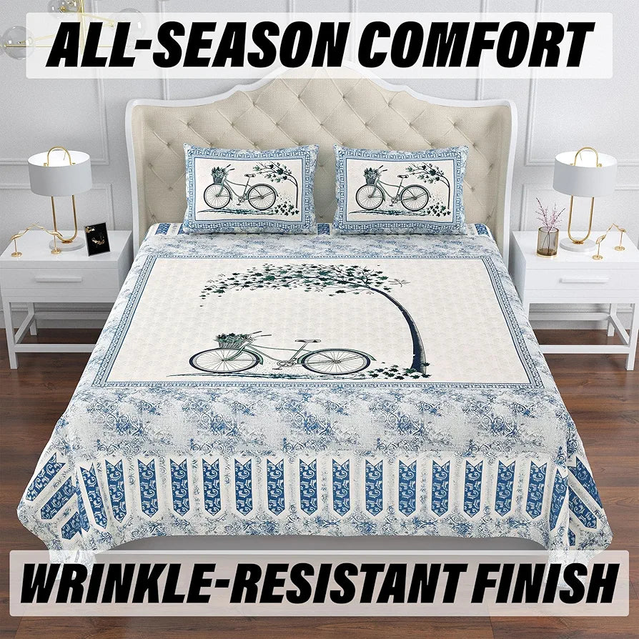 Kuber Industries Double Bedsheet with 2 Pillow Covers 160 TC Premium Cotton Blue