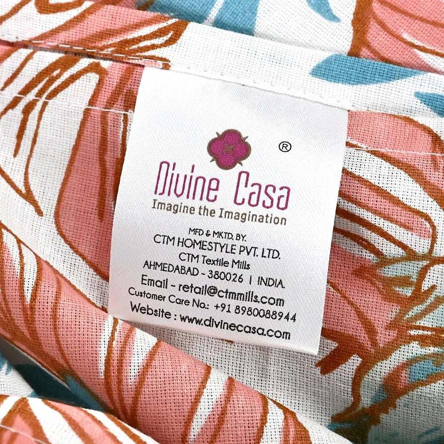 Divine Casa 144 TC Pure Cotton Double Bed Bedsheet with 2 Pillow Covers Floral Breeze Colour Coral Aqua