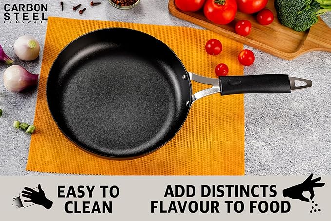 Sumeet Super Smooth Pre Seasoned Carbon Steel (Iron) Fry Pan 20.5cm | 1100ml Black