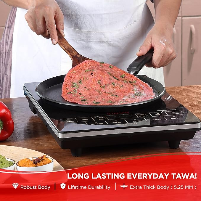 Vinod Hanos Hard Anodised Non Stick Dosa Tawa - 27 cm| 5.25mm Thick | 5X Long Lasting Tawa | Soft Touch Handle