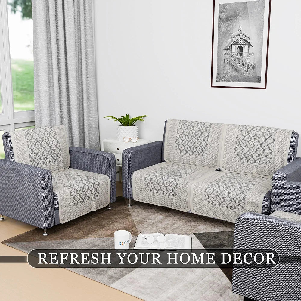 Kuber Industries Sofa Cover Net 2+1+1 Seater Sofa Slip Cover Set Plain Leonardo Flower Print Cream