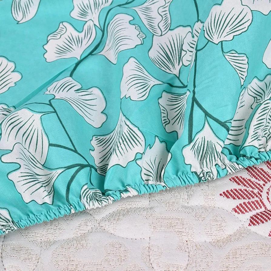 Divine Casa Poly Cotton Fitted Bedsheet for Double Bed Elastic Corners Wrinkle Resistant & Breathable Fit Colour Aqua Green