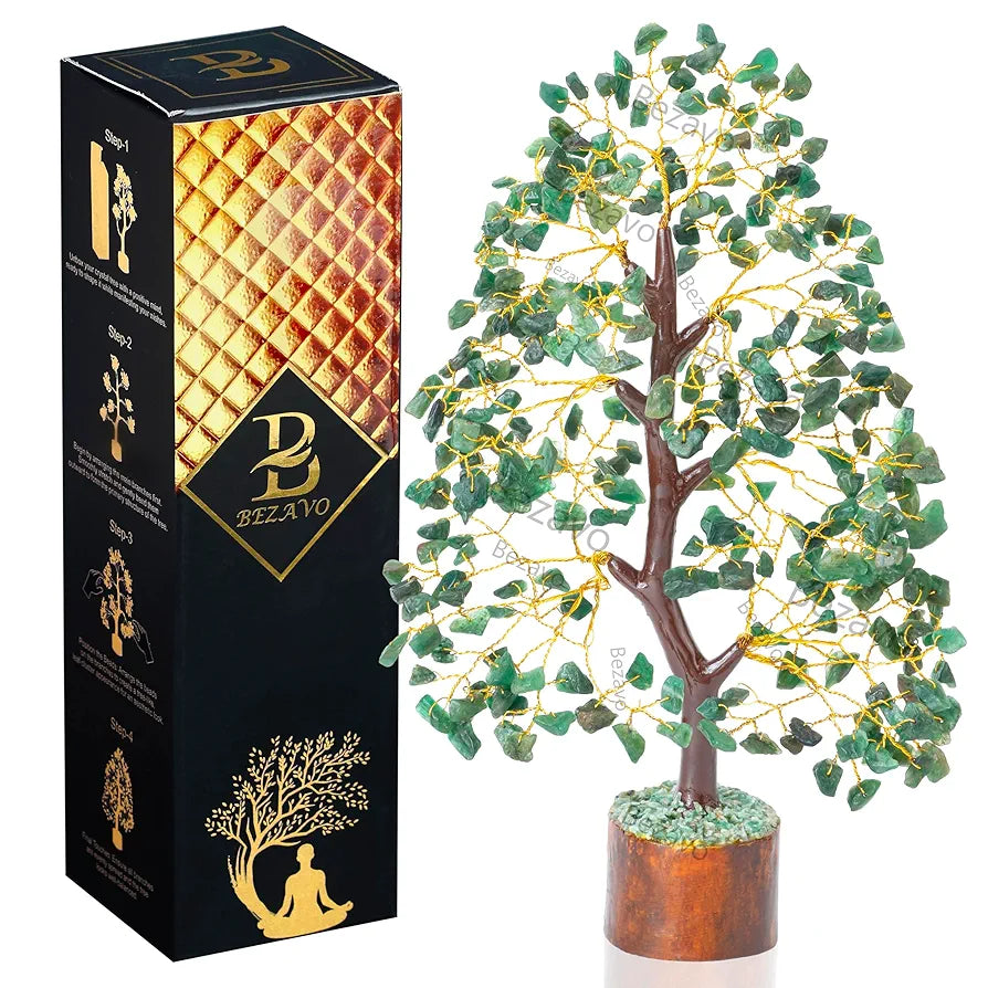 Bezavo Green Aventurine Crystal Tree – Feng Shui Golden Wire