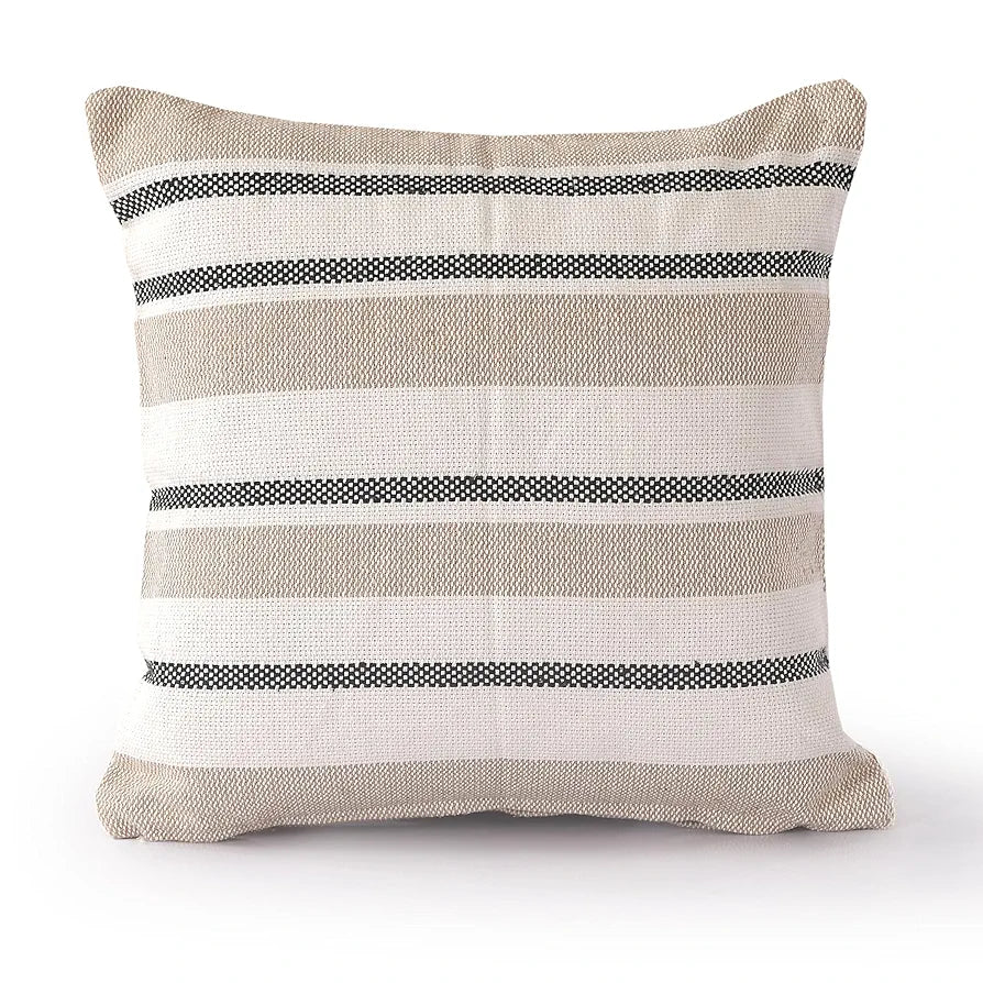 Sashaa World Exquisite Colour Beige Black Striped Elegance Decorative Woven Cushion Cover
