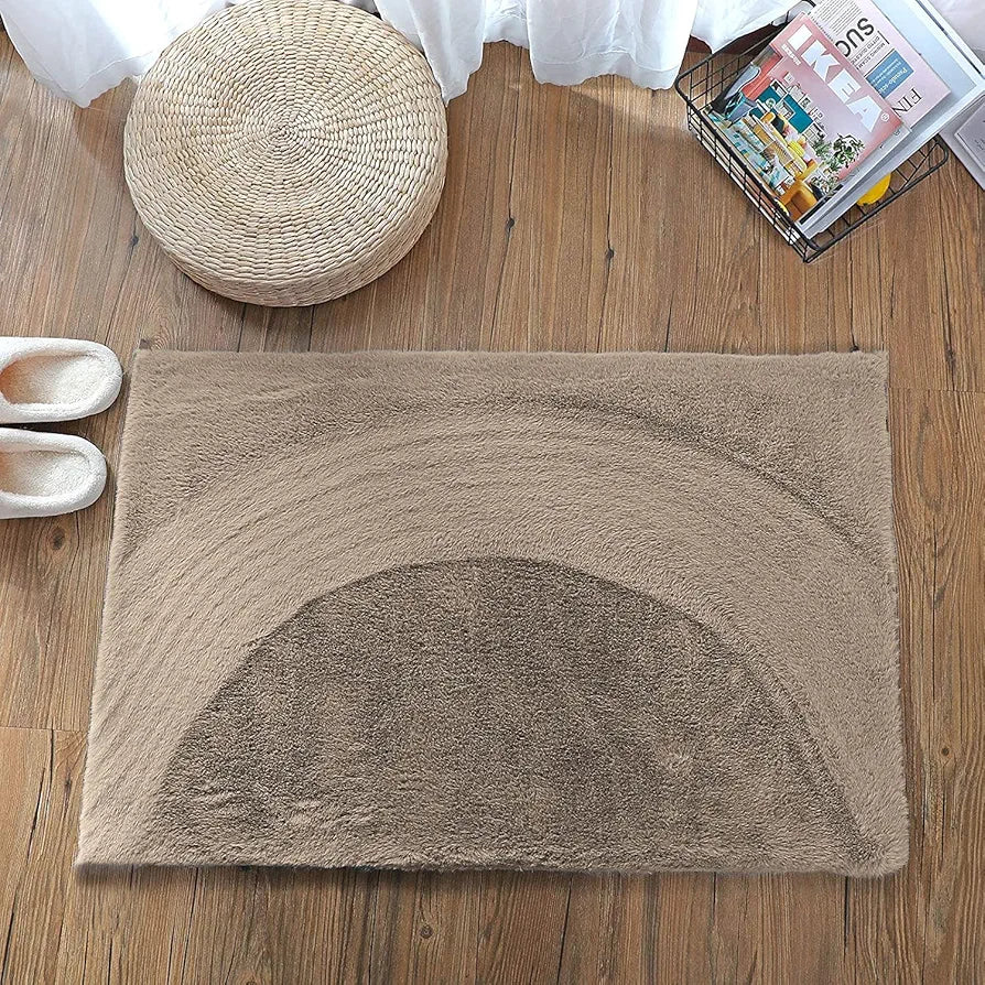 Luxe Home International Rebbit Fur 40X60 Cm Rectangular Bathroom Mat Colour Taupe