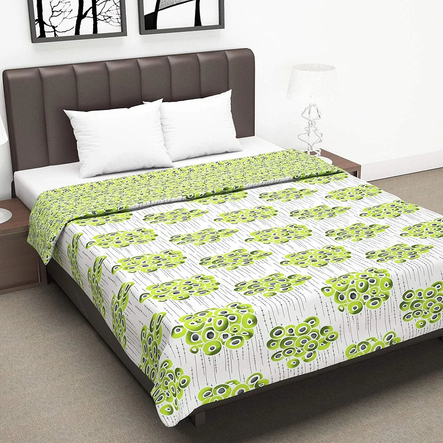 Divine Casa 120 GSM Microfiber Double Dohar Soft & Lightweight Throw Blanket Cloudy Balls Pattern Colour Green Glow
