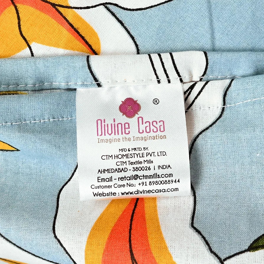 Divine Casa 100% Cotton Bedsheet for Single Bed 144 TC Bedsheet Single Size Bed Cotton with 1 Pillow Cover Colour Soft Sky Blue