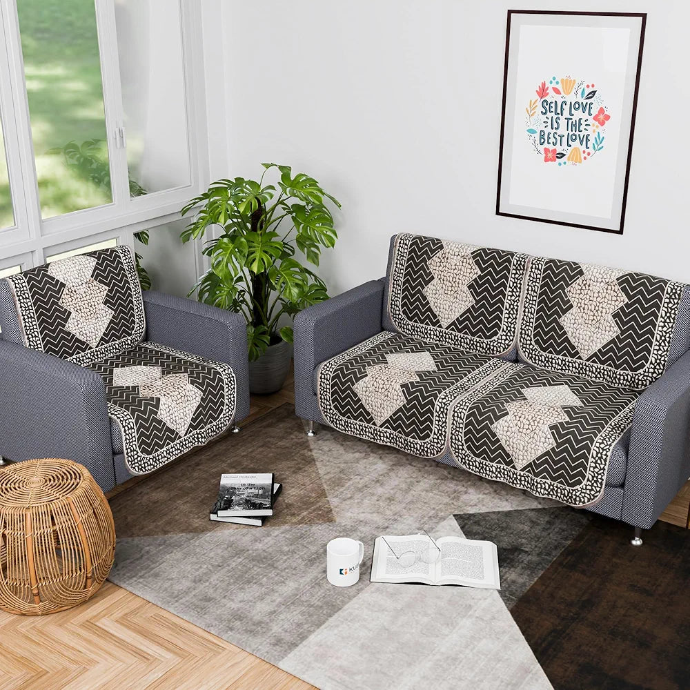 Kuber Industries Set of 6 Durable 2+1 Seater Sofa Covers for Living Room Stone Mayur Dark Grey & Brown