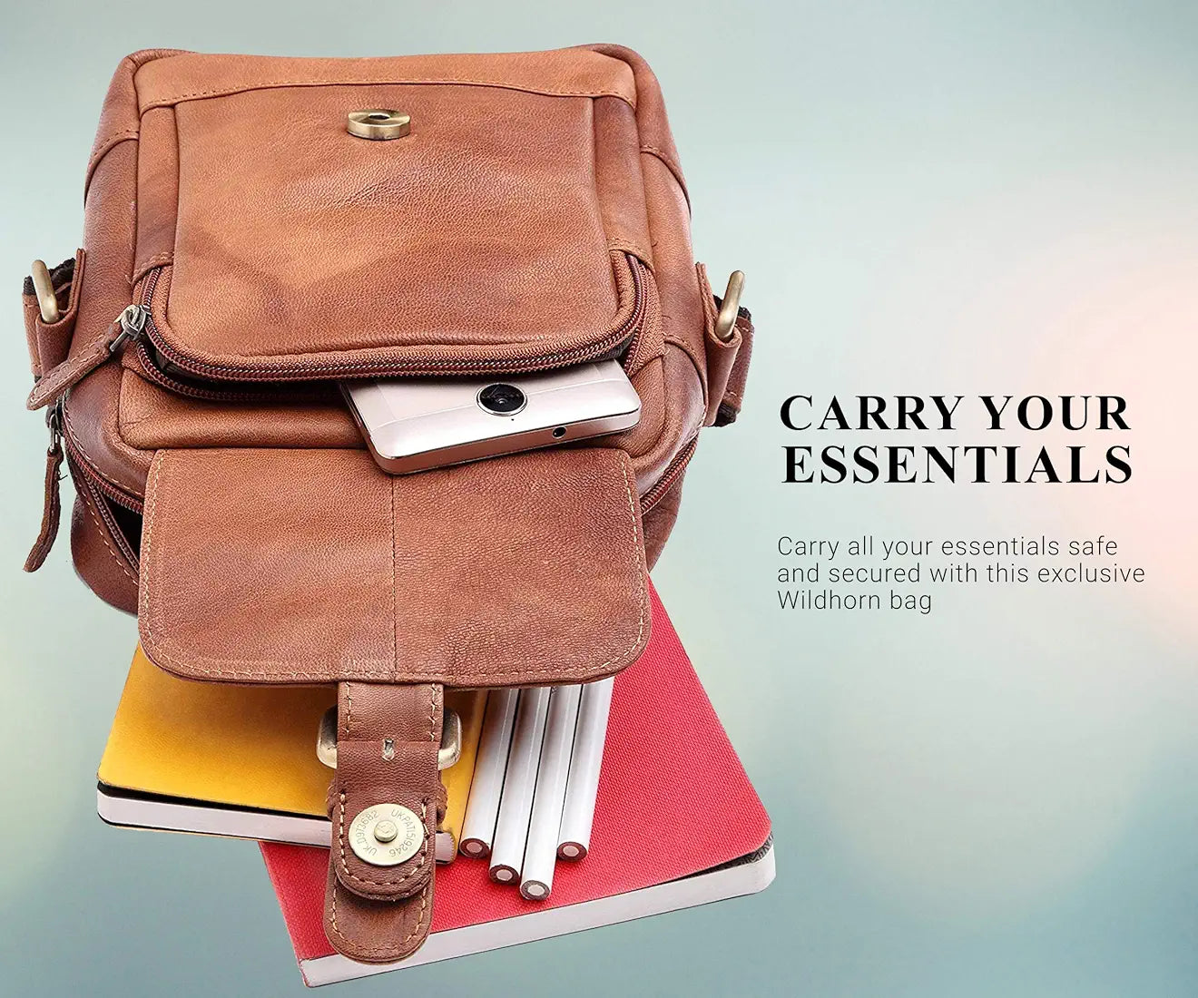WildHorn Leather Sling Messenger Bag for Men I Multipurpose Crossbody Bag I Travel Bag with Adjustable Strap I Utility Bag I Dimension : L-6 inch W-2.7 inch H-8.5 inch