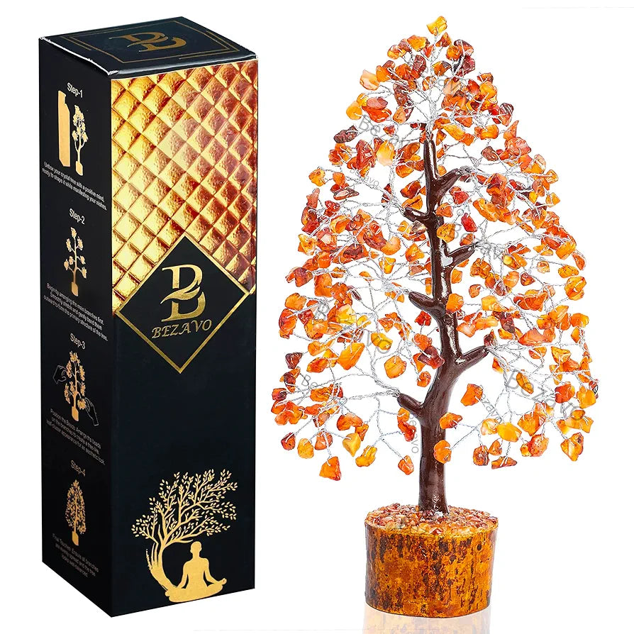 Bezavo Carnelian Crystal Tree for Positive Energy & Healing Silver Wire