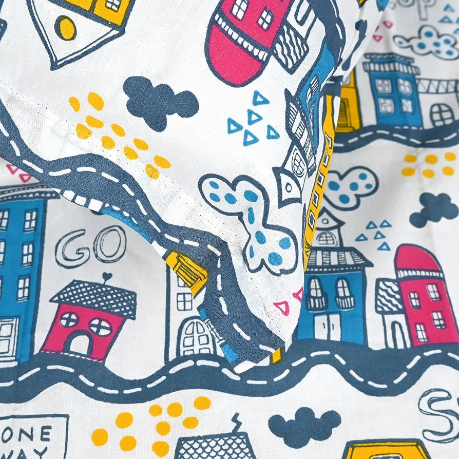 Divine Casa 144 TC 100% Cotton Single Bedsheet with 1 Pillow Cover Abstract PatternColour Heaven White