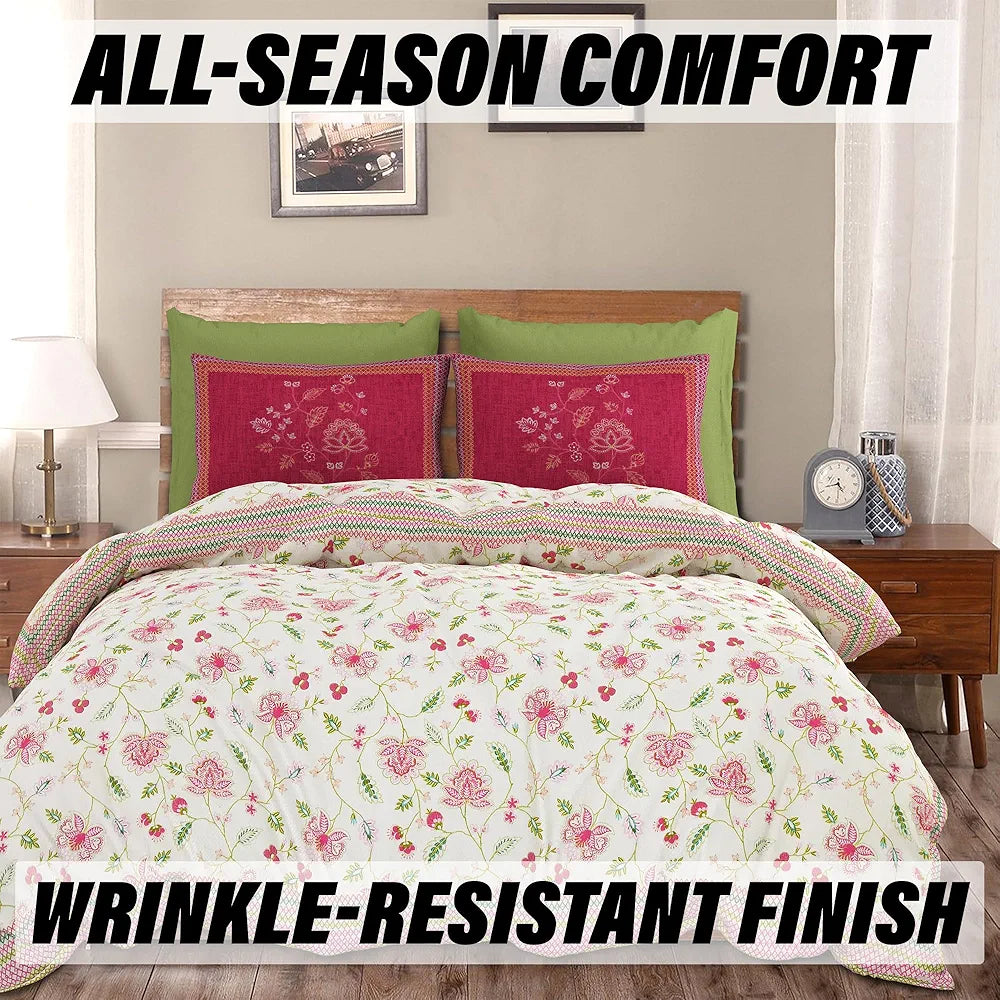 Kuber Industries Double Bedsheet with 2 Pillow Covers 186 TC Premium Cotton Bedsheet Embroidery Flower Zig-Zag Pink